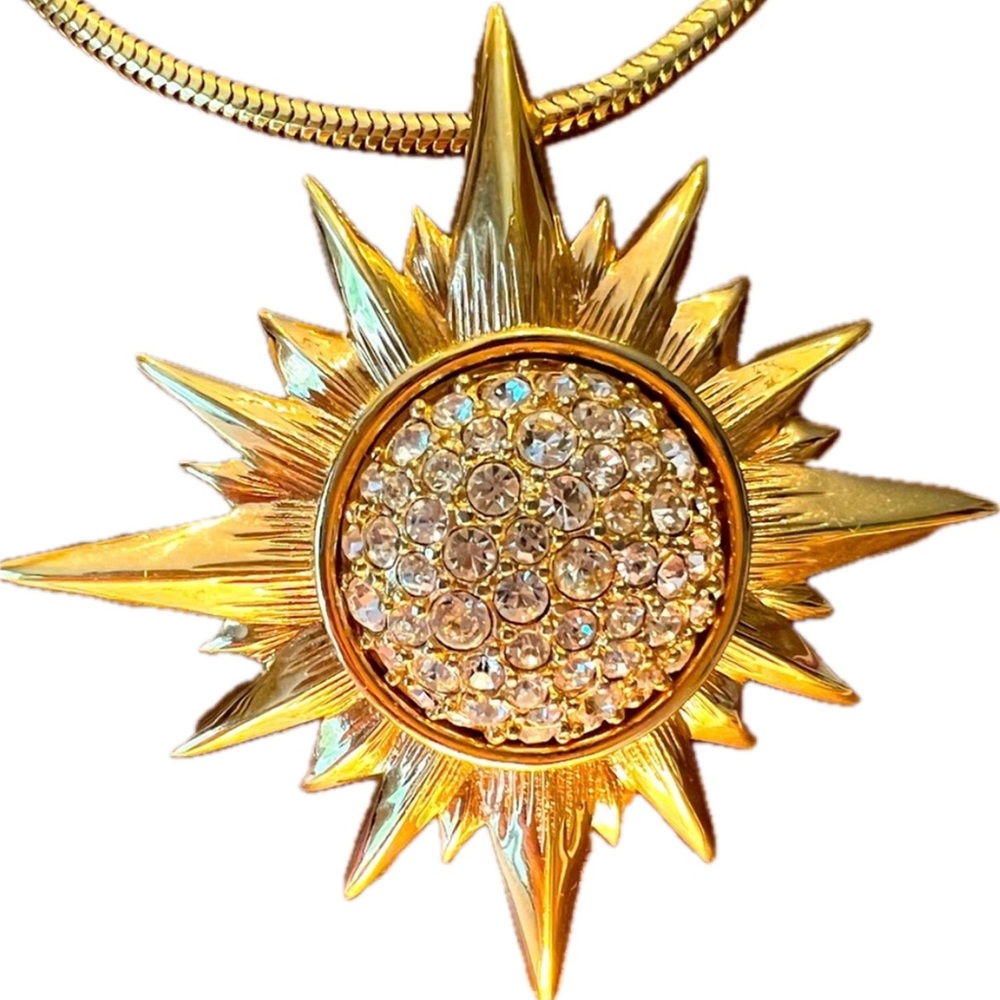 Sunburst Swarovski Pendant 32" Snake Chain with Clip Clasp: Heavy High Quality